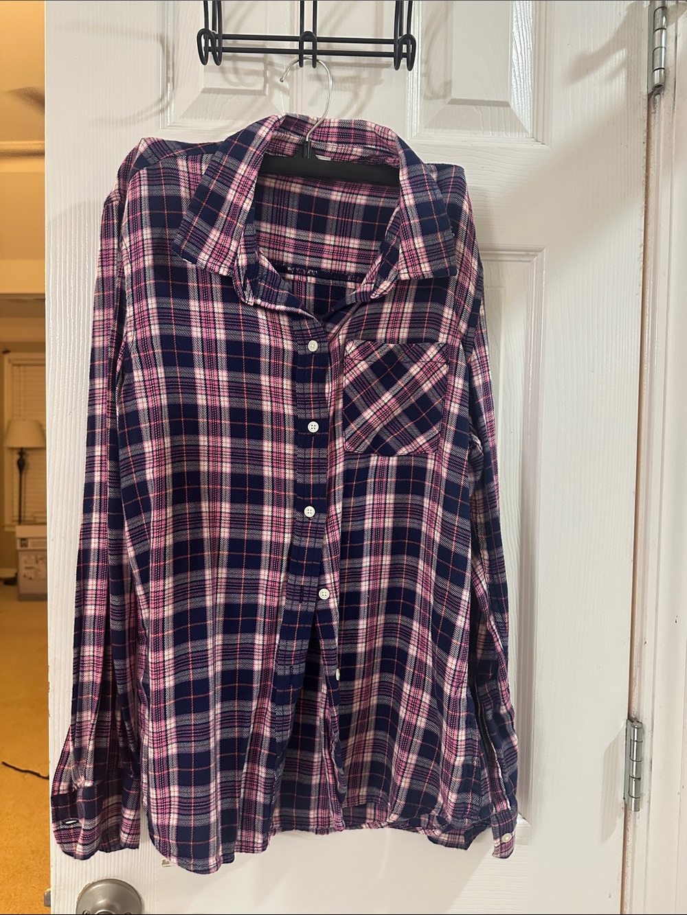 GAP Pink and Navy Plaid Button-Down Shirt